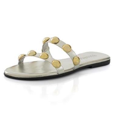 Imagem de Sandalia Rasteirinha Feminina Rasteira Flat Flatform Enfeite Metal Brilho Metalizado (Prata, BR, Adulto, Numérico, 39)