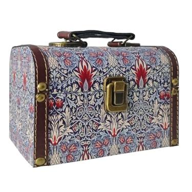 Imagem de XIAOAIKA Caixa de armazenamento decorativa vintage com alça, baú organizador de lembranças floral retrô William Morris para joias, bugigangas, embalagem de presente e decoração de casa, 18 x 12 x 12