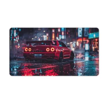 Imagem de FoRes Tapetes de mouse grandes para jogos JDM carro R34 esportes na noite chuvosa base de borracha antiderrapante tapete de mesa laptop acessórios de computador suprimentos bloco de escrita para