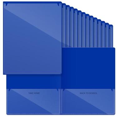 Imagem de Henoyso 48 pastas de plástico para levar para casa com 2 bolsos para pais, professores, sala de aula, comunicação, lição de casa para estudantes, pais, professores, conector (azul escuro)