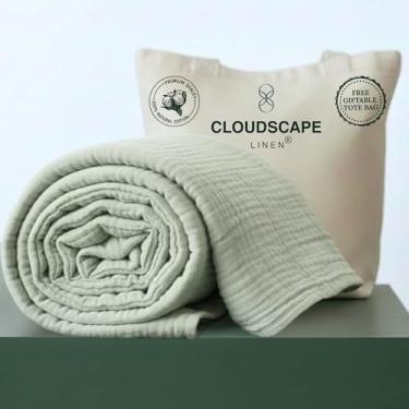 Imagem de CLOUDSCAPE LINEN Cobertor luxuoso de musselina 100% algodão, tamanho Queen, 4 camadas grandes 90 x 90 para cama de casal, cobertores de inverno em camadas para cama, colcha de gaze de algodão macio