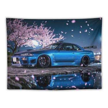 Imagem de HouLaiZhe Tapeçaria de carro Midnight Jdm R32 Flores de cerejeira caindo para pendurar na parede quarto decoração de casa tapeçarias estética piquenique decoração de parede arte de parede para