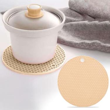 Imagem de Pacote com 4 tapetes de borracha resistente ao calor, antiderrapante, protetor de mesa para cozinha, suporte redondo de silicone para proteção de bancada