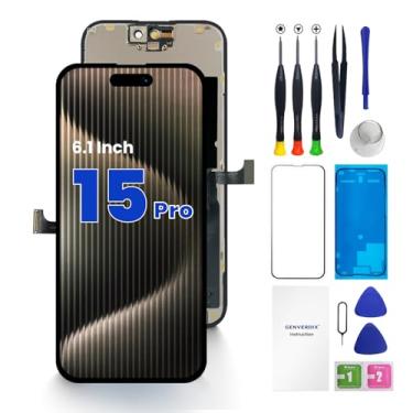 Imagem de Substituição de tela para iPhone 15 PRO, tela LCD sensível ao toque 3D de 6,1 polegadas, kit de reparo Full HD Genverdix, conjunto de digitalizador com conjunto de ferramentas, vidro temperado