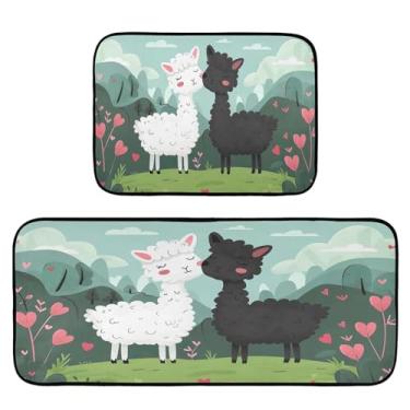 Imagem de Wassud Tapetes de cozinha de alpaca de desenho animado para decoração de casa tapetes de cozinha acolchoados antifadiga tapetes de cozinha antiderrapantes laváveis essenciais de cozinha conjunto de 2