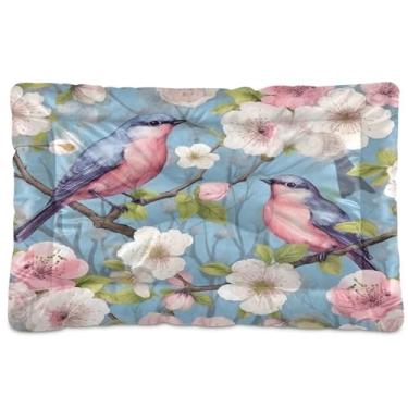 Imagem de Wassud Cama de cachorro Birds on Flowering Tree para cães pequenos, tapete lavável para animais de estimação, cama de gato para dormir, viagens, 45 x 61 cm