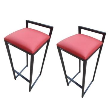 Imagem de Kit 2 Banquetas Alta Estofada Com Encosto Pés Ferro Acabamento Da Estr