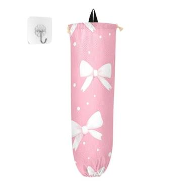 Imagem de xigua Suporte de parede para saco de plástico com laços brancos com cordão, pacote com 2, organizador de sacolas de compras reutilizáveis, decoração para bolsas, meias, roupas íntimas e gravatas