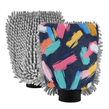 Imagem de STAYTOP Luvas coloridas para lavagem de carro, 2 peças, luvas de microfibra de chenille, sem arranhões, panos de esponja de lavagem ultra absorventes para carros, limpeza doméstica - L