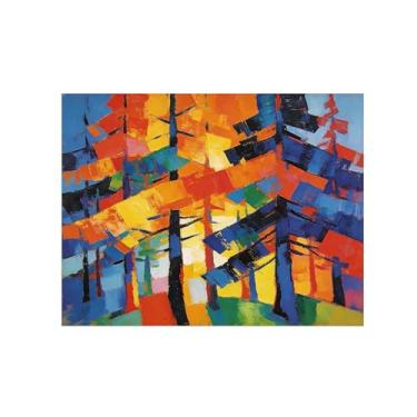 Imagem de BMZFYBS Pôster de arte de parede abstrata - árvore florestal colorida 2 - pintura de impressão em tela de decoração moderna para sala de estar escritório 50 x 65 cm 20 x 26 pol sem moldura