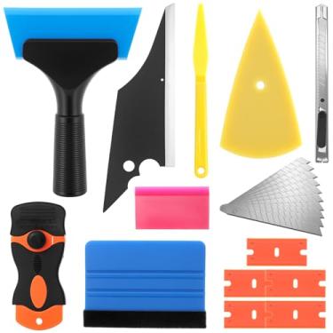 Imagem de QWORK Kit de tinta de janela, 23 ferramentas profissionais de tingimento, kit de ferramentas de suavização de papel de parede inclui rodos, ferramenta de corte e mais para aplicação impecável