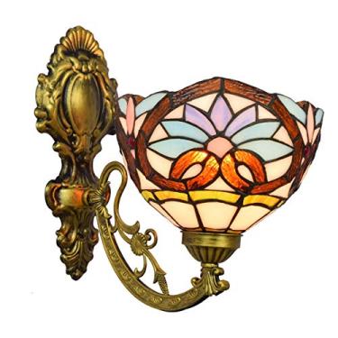 Imagem de Arandela de parede estilo Tiffany barroco, luminária de parede vintage com vitrais, instalação com iluminação para cima e para baixo, ideal para quarto, sala de estar, corredor e varanda, E2