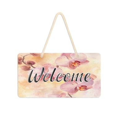 Imagem de Burbuja Placa de boas-vindas floral para porta da frente, placa de boas-vindas de PVC para decoração de férias, 15 x 28 cm