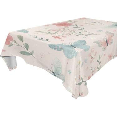 Imagem de Burbuja Toalha de mesa de galho de borboleta, toalha de mesa quadrada anti-rugas, grossa para decoração de jantar, cozinha, festa, 152 x 152 cm