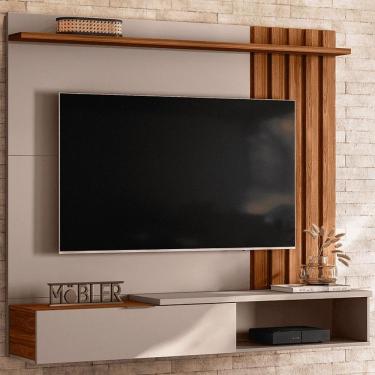 Imagem de Home Suspenso Vegas 1,60m Tvs 65 Polegas Porta Basculante Nichos Painel Lateral Ripado...