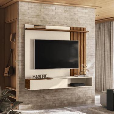 Imagem de Home Suspenso Vegas 1,60m Tvs 65 Polegas Nichos Painel Lateral Ripado Com Porta Bascula...