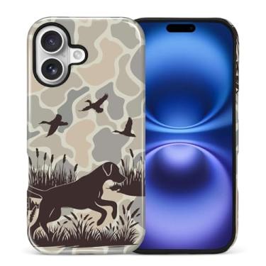 Imagem de ANLUN STORE Capa para iPhone 17, proteção dupla híbrida TPU macio + PC rígido à prova de choque, capa protetora antiarranhões e fina para homens e mulheres - design camuflado de cachorro de caça de