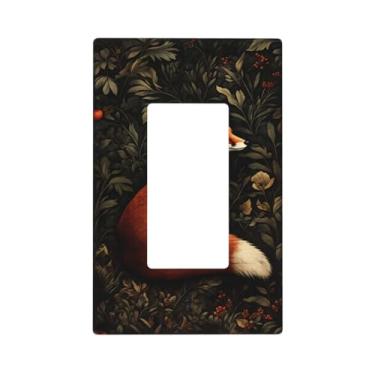 Imagem de Indokyeyqaz Placa decorativa para interruptor de luz Red Fox Jungle, placa decorativa de parede, 1 placa de interruptor de grupo e capas de tomada 6,9 cm x 11,2 cm para quarto, banheiro, cozinha
