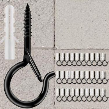 Imagem de Pacote com 20 ganchos pretos com fivela de segurança – Ganchos de teto à prova de ferrugem de 5 cm para pendurar plantas, luzes de corda ao ar livre, cestos, luzes de Natal e decoração, capacidade de