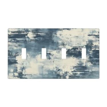 Imagem de Naiqadnehz Placa de cobertura de interruptor de luz abstrato azul branco padrão 4 gangues placa de parede interruptor quádruplo capa de tomada decorativa capas de placa de interruptor para sala de