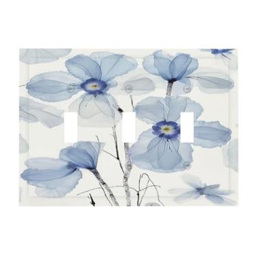 Imagem de Naiqadnehz Placa decorativa para interruptor de luz minimalista, flores azuis, placa de parede de 3 grupos, capas de interruptor triplo para tomada elétrica para sala de estar, decoração de casa