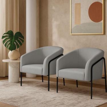 Imagem de Poltrona Sala Industrial Alta Preto Kit 2 Stella Suede Cinza D03 - D'r