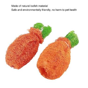 Imagem de Acouto Conjunto de Brinquedos para Mastigar Cenoura de Bucha Premium de 2 Peças - Brinquedos de Mastigar para Limpeza de Dentes Naturais Coelhos, Hamsters e Animais de Estimação Pequenos - Colorido,
