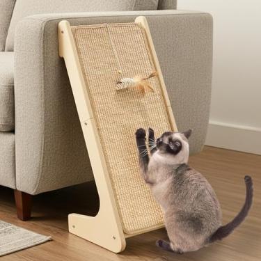 Imagem de Meeyoview Rampa arranhadora para gatos em forma de L, poste de sisal para arranhar 68 cm, arranhador vertical para gatos internos, tábua de arranhar de madeira maciça, protetor de móveis com