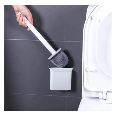 Imagem de Kit 2 Escovas WC Quadrada Parede Silicone Suporte Ventosa - Limpeza Privada Banheiro Sem Riscos, Anti-Mofo Lavável Discreta Casa