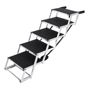 Imagem de Zhjvihx Escadas Dobráveis ​​para Cães Com Suporte de Carga de 70 Kg, Rampa para Cães Extra Larga e Antiderrapante de 5 Degraus para Grandes Com Alça de Espuma Macia e Alças de