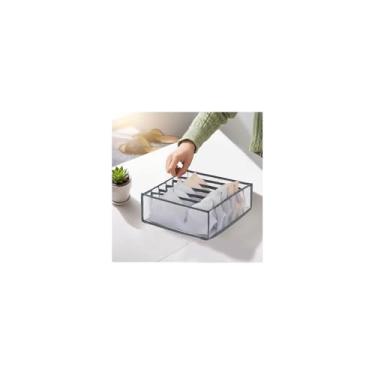 Imagem de Organizador de Gavetas em TNT, 32x32x10 cm, Cinza, Dobrável, para Roupas Íntimas, Meias e Acessórios