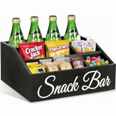 Imagem de Organizador de lanches para bancada, bandeja de lanche de madeira e caixas de armazenamento de alimentos, cesta grande de lanche de 5 compartimentos para despensa, organizador de despensa de armário