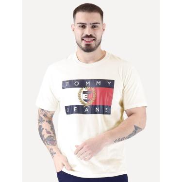 Imagem de Camiseta Tommy Jeans Masculina Regular Crest Flag Off-White-Masculino