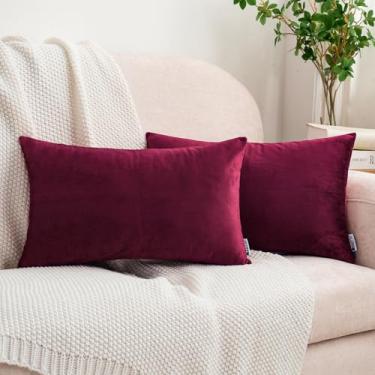 Imagem de HWY 50 Capas de almofada retangulares de veludo vermelho vinho 30,5 x 50,8 cm, pacote com 2 capas de almofada decorativas lisas macias para sofá, cama, sala de estar, quarto