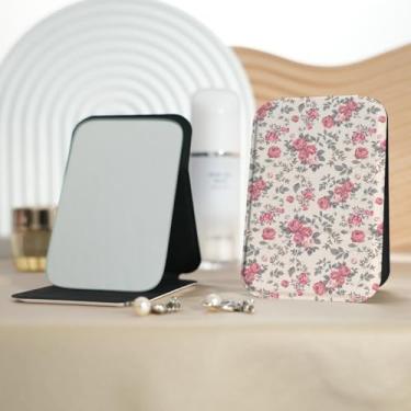Imagem de Espelho de maquiagem portátil vintage pastoral floral, mini espelho de maquiagem portátil dobrável, espelho de contorno quadrado portátil vertical, adequado para todos em várias ocasiões