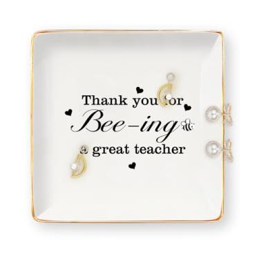 Imagem de Presentes de agradecimento ao professor – Presentes de fim de ano para professores de abelha para mulheres professoras bandeja de joias de cerâmica prato de bijuteria prato de bugiganga de volta às