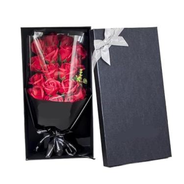 Imagem de Caixa de presente de buquê de flores de rosas artificiais - para namorada, mãe, Natal, Dia dos Namorados, presentes de casamento (vermelho)