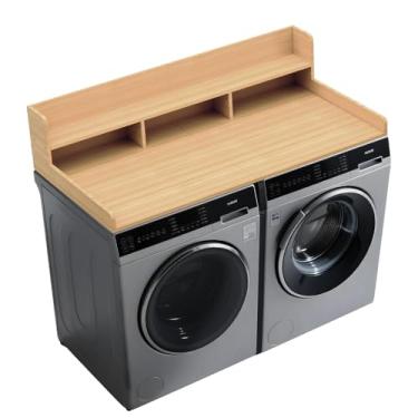 Imagem de Dollate Bancada de lavadora e secadora de 2 camadas com borda, topo de prateleira de lavanderia para lavadora e secadora, mesa de lavanderia 137 cm L x 69,8 cm P para organizador de armazenamento de
