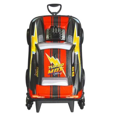 Imagem de Mala Infantil 3D com Rodinhas, Formato de Carro de Corrida, Preta, 50x20x26cm, 20 Litros, Sistema de 3 Rodas Giratórias 360°, EVA e Poliéster, Acima de 3 Anos