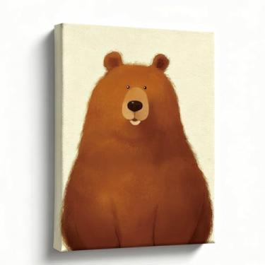 Imagem de Arte de parede de urso, impressão em tela de urso fofo, decoração de berçário neutra para sala de jogos, arte de animais da floresta, estilo rústico de casa de fazenda, ideia de presente, 20 x 25 cm