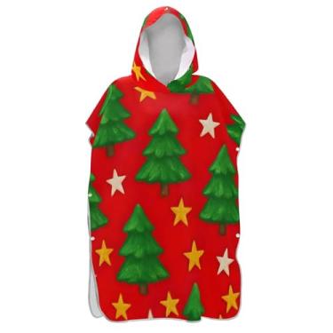 Imagem de Poncho de surfe absorvente para adultos trocador de roupas de banho de praia com capuz lindas árvores de Natal estrelas vermelho unissex poncho adulto com capuz
