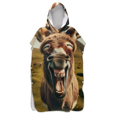 Imagem de Poncho de surfe trocador de roupão adulto toalha de natação com capuz fofo secagem rápida engraçado burro sorriso animal poncho masculino com capuz