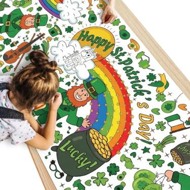 Imagem de Cartaz/toalha de mesa gigante para colorir do Dia de São Patrício - Artesanato do Dia de São Patrício para crianças - Faixa de colorir jumbo de 76 x 182 cm para crianças, jogos, atividades, decoração