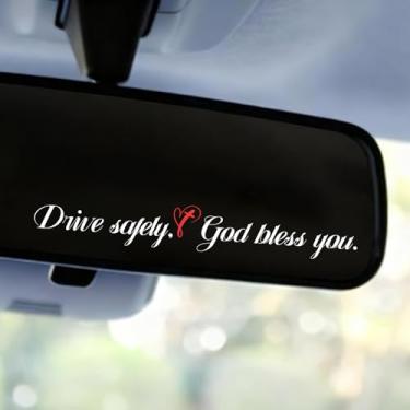 Imagem de 10uds Dirija com Segurança Que Deus Te Abençoe Adesivos Retrovisor para Homens & Mulheres, Decalques Janela Carro Inspiração Cristã Adesivos Carro Lembrete Segurança (Branco)