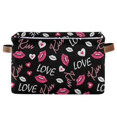 Imagem de Emelivor Cesto de armazenamento com beijo de corações de dia dos namorados, caixas organizadoras, cestas de lavanderia com alças para livros de animais de estimação, roupas, armário de maquiagem