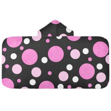 Imagem de Joisal Toalha de praia de microfibra de bolinhas rosa com capuz toalha de banho infantil 127 x 59,7 cm