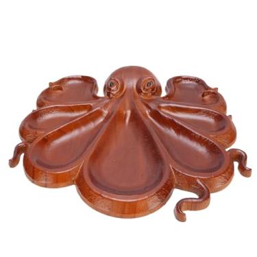 Imagem de POCREATION Táboa de Servir de Madeira para Charcuterie Queijo Frutas Nozes Lanches Com Seções Divididas Forma Artística Reutilizável Madeira de Pinho (Polvo A)