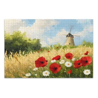 Imagem de Quebra-cabeças de papoulas de moinho de vento para adultos com letras nas costas 1000 peças