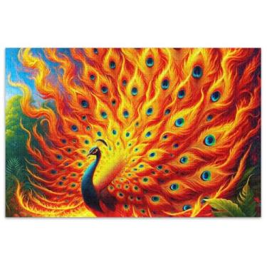 Imagem de Quebra-cabeça de pena de cauda de pavão fogo adulto 1000 peças arte colorida quebra-cabeças únicos quebra-cabeças engraçados presentes de jogo de quebra-cabeça