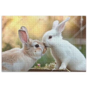Imagem de Coelhos beijando dia dos namorados quebra-cabeça adulto 500 peças engraçado jogo de quebra-cabeça presentes cena inverno quebra-cabeça brinquedo arte jogo